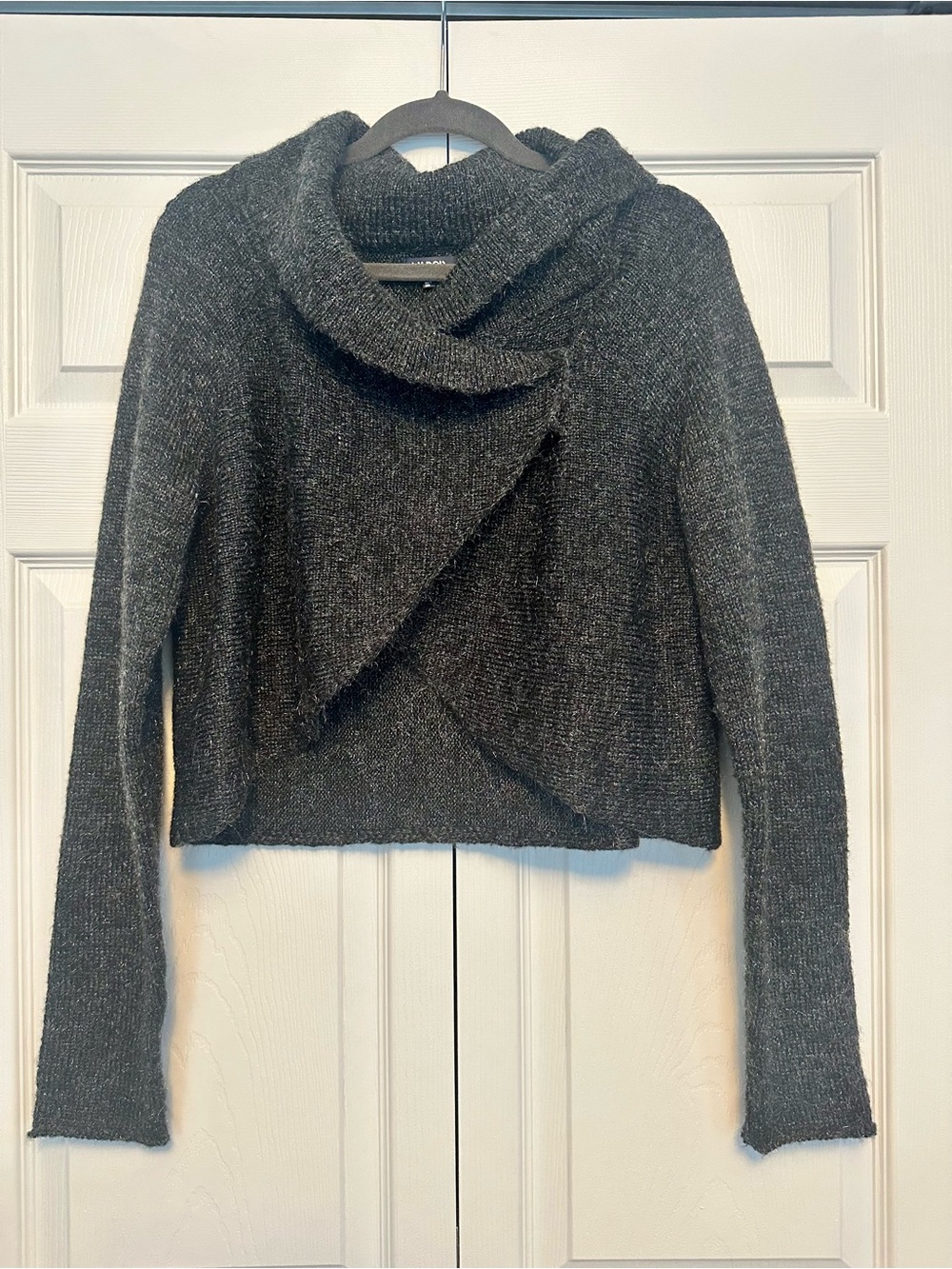 Tildon Charcoal Cropped Draped Funnel Neck Sweater